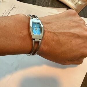 Stylish Blue and Silver Fossil  Watch 90s Y2K